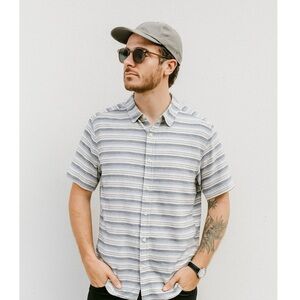 Goodfellow Mens Button Down Shirt Cotton Linen Blend Size Medium Blue Stripes